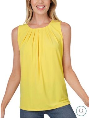 Zenana Sleeveless Pleated Yellow Women's Top